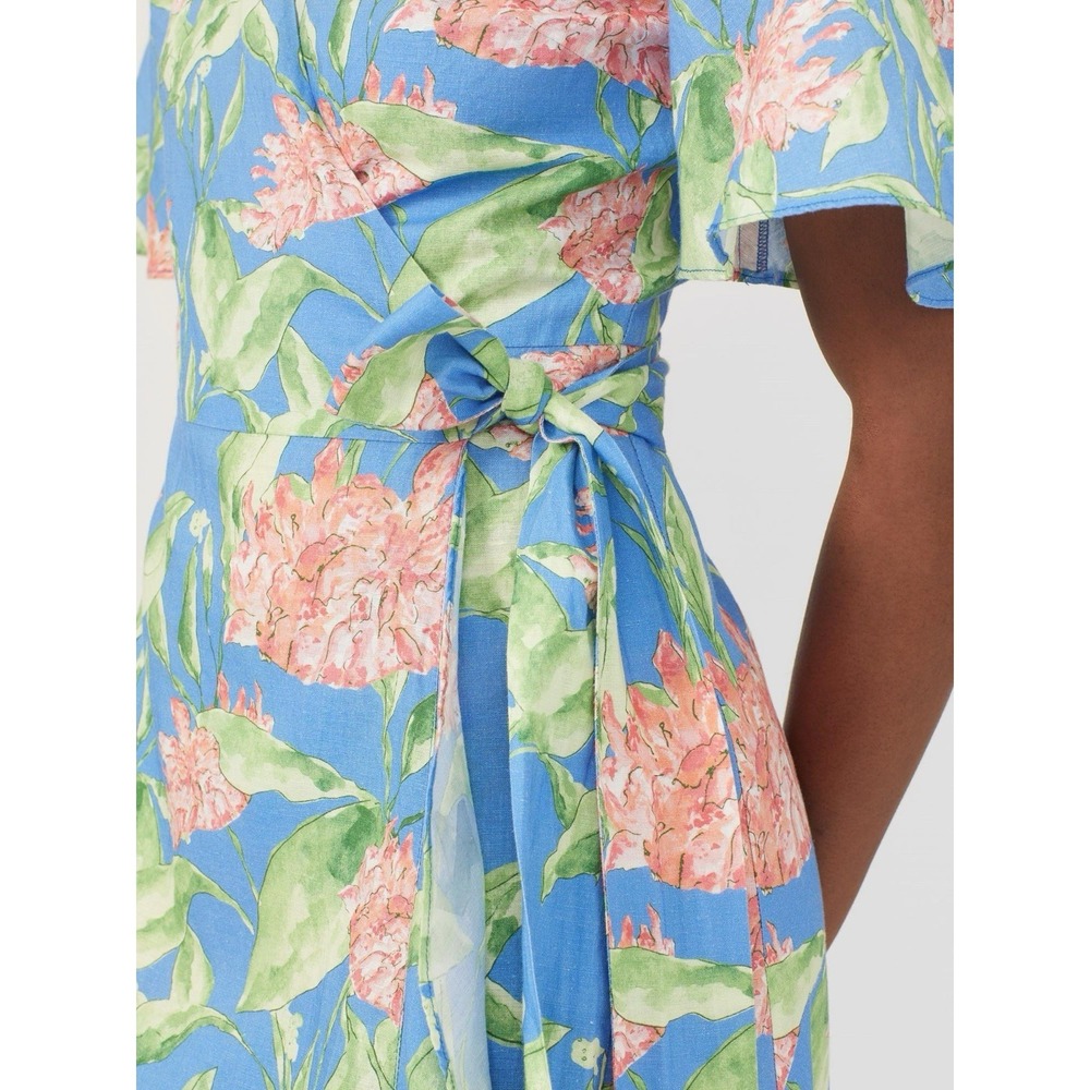 J. McLaughlin Audette Wrap Maxi Dress XL Blue Floral Linen Blend Peony Belted - Picture 12 of 13